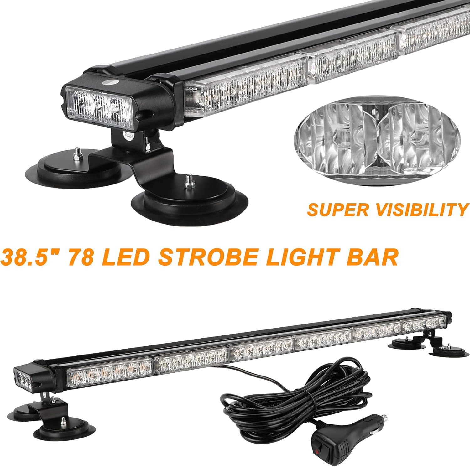 Detalle de ASPL 38.5" 78 LED Strobe Light Bar with Magnetic Base — Double-Sided Amber Emergency Warning