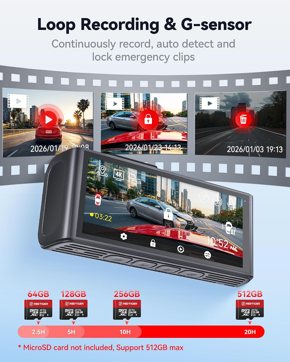 Thumbnail 5 de REDTIGER F7NA 4K Dual Dash Cam with STARVIS 2 IMX678, 5GHz Wi-Fi, GPS and 24H Parking
