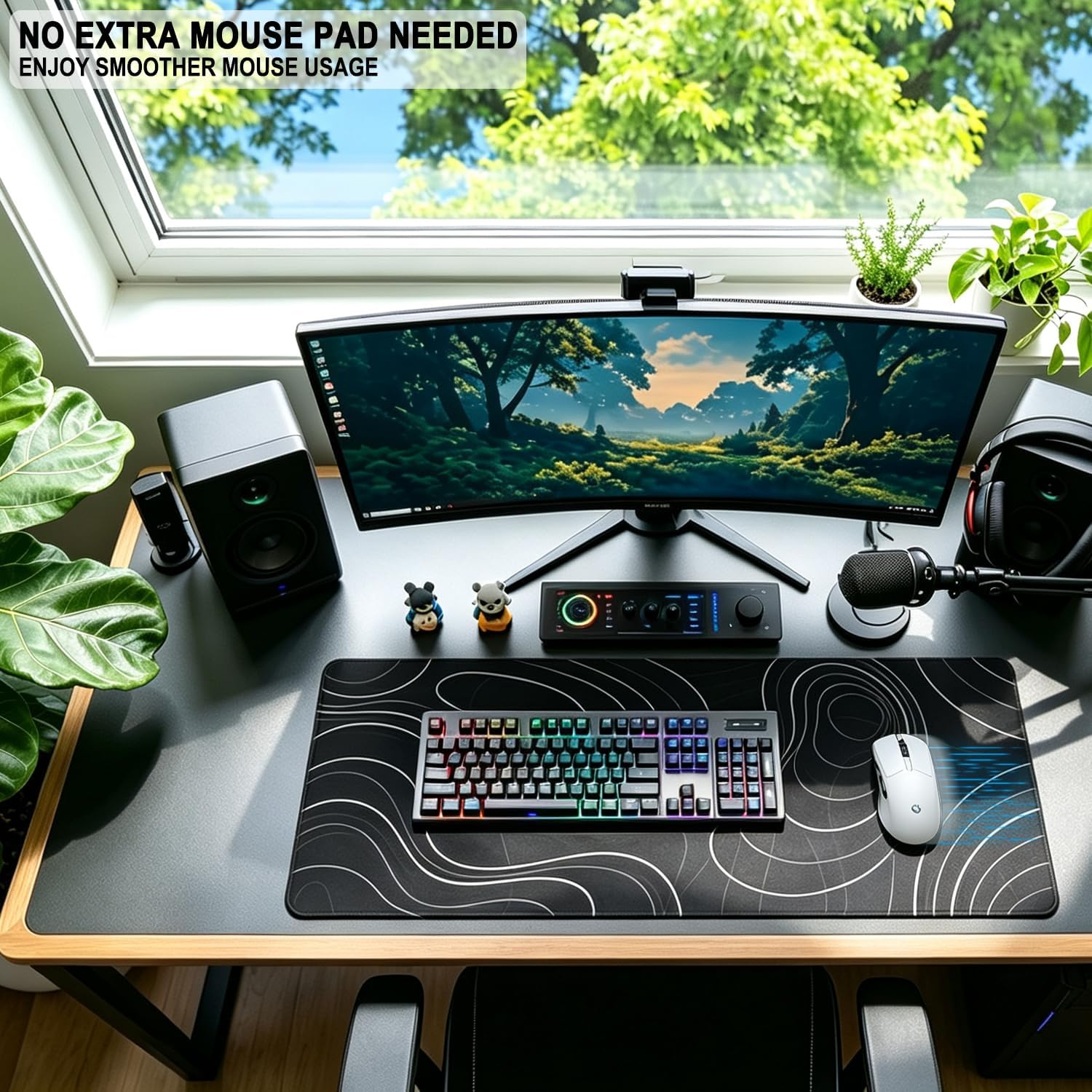 Detalle de JOCYRN 31.5" x 15.7" Extended Mouse Pad, Water-Resistant, Black White Line