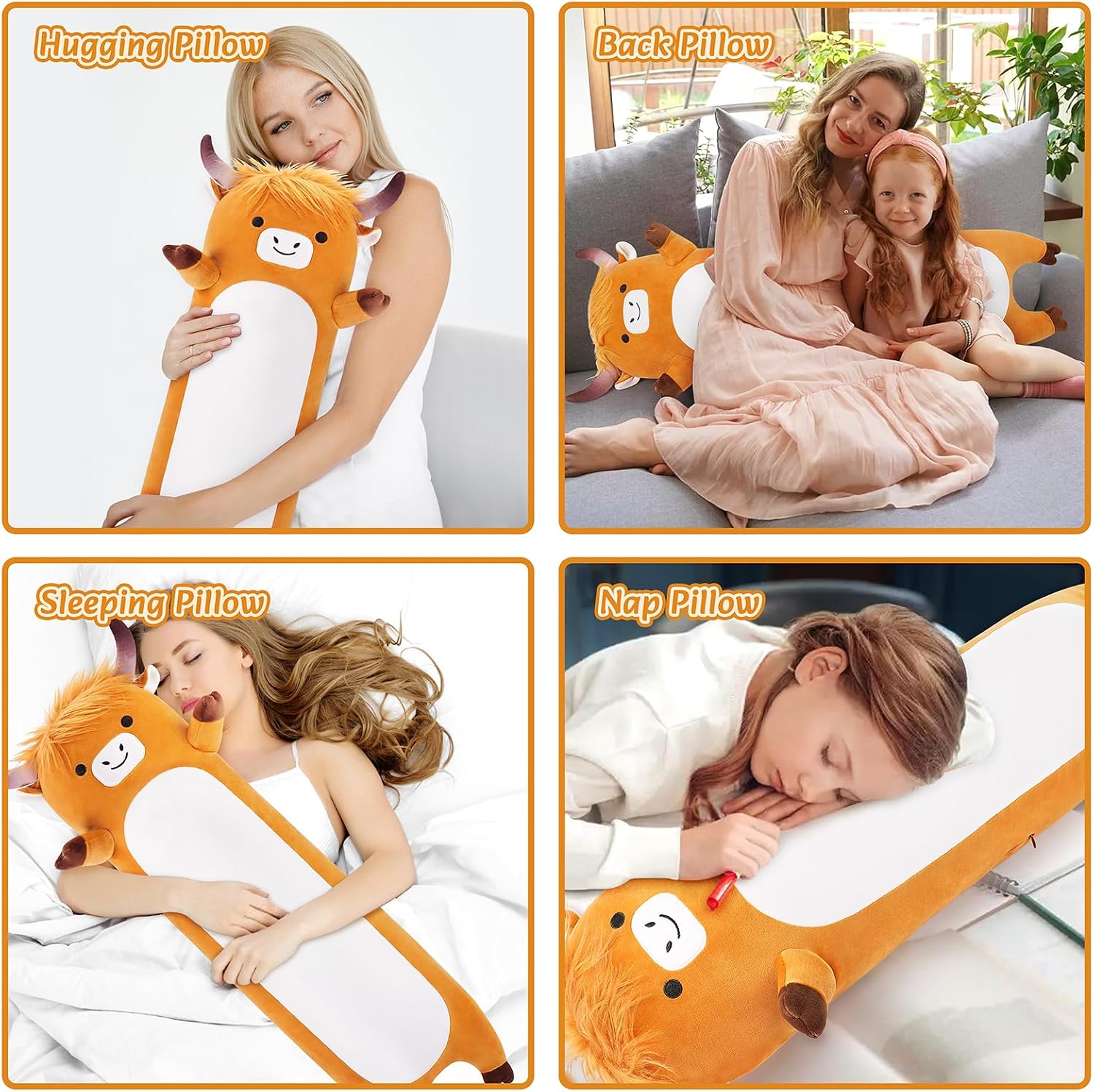 Detalle de 33.6 inch Highland Cow Plush Pillow: Giant Hugging Cushion for Cozy Moments