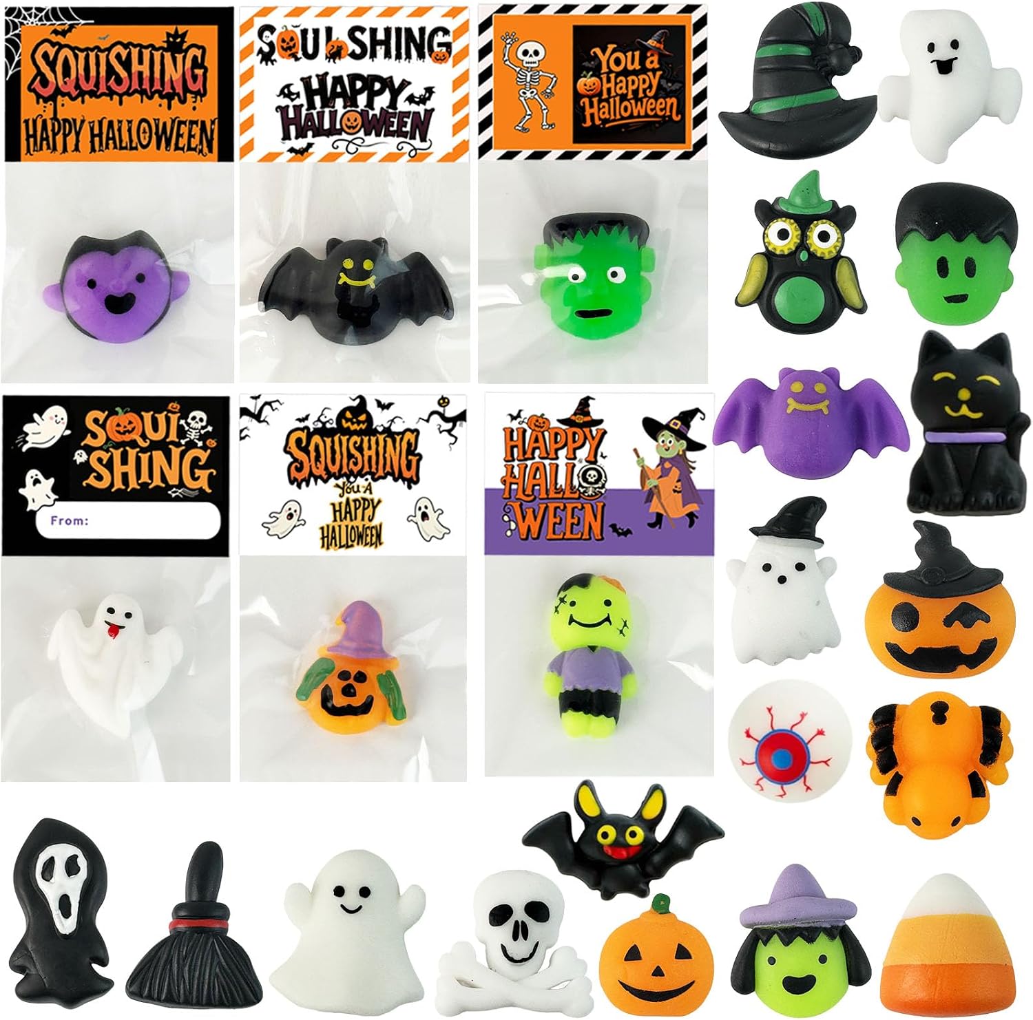 Detalle de DKJOAZ 24-Pack Halloween Mochi Squishy Toys with Cards, Non-Candy Party Favors
