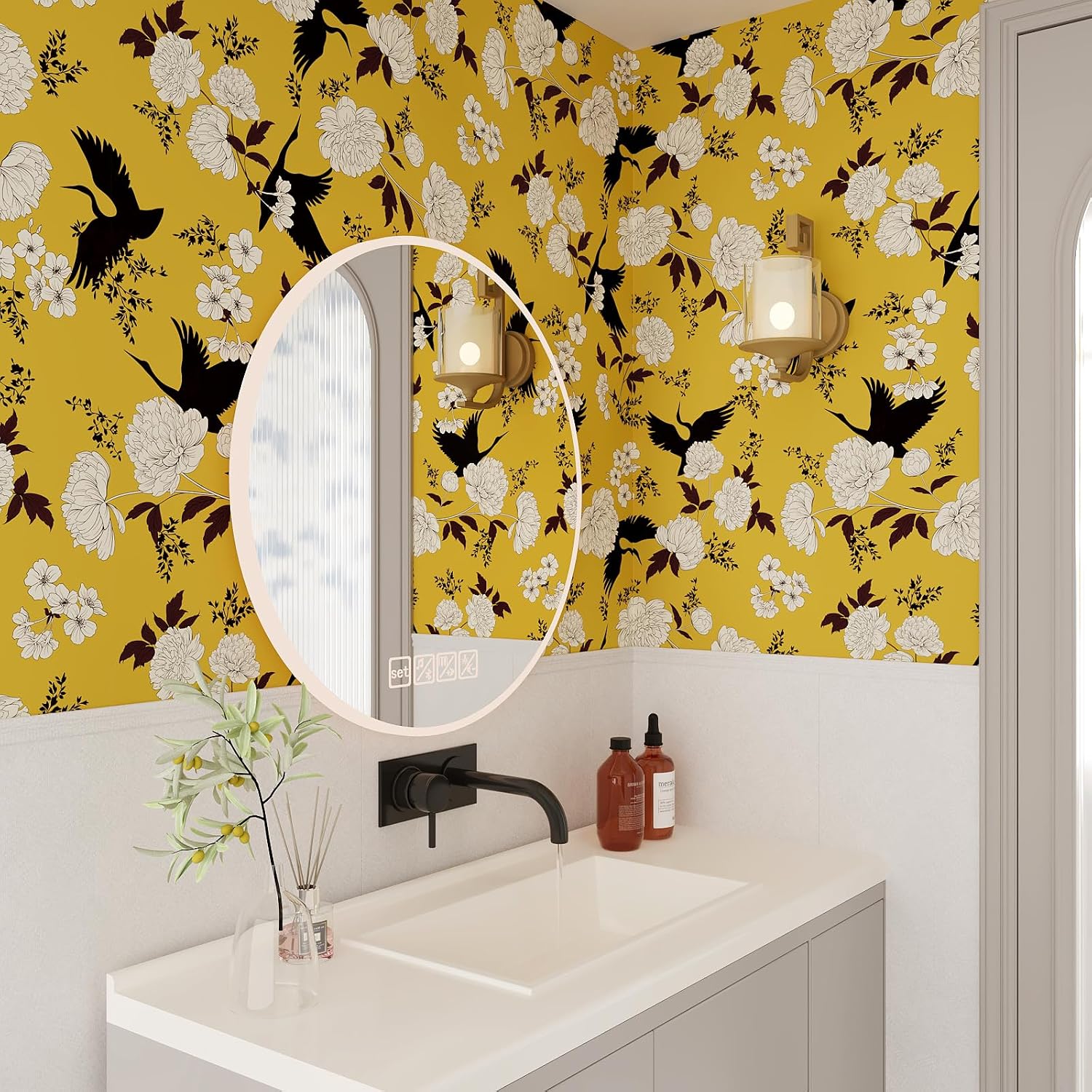 Thumbnail 4 de VEELIKE Vintage Yellow Floral Wallpaper 44.5×300cm 📐