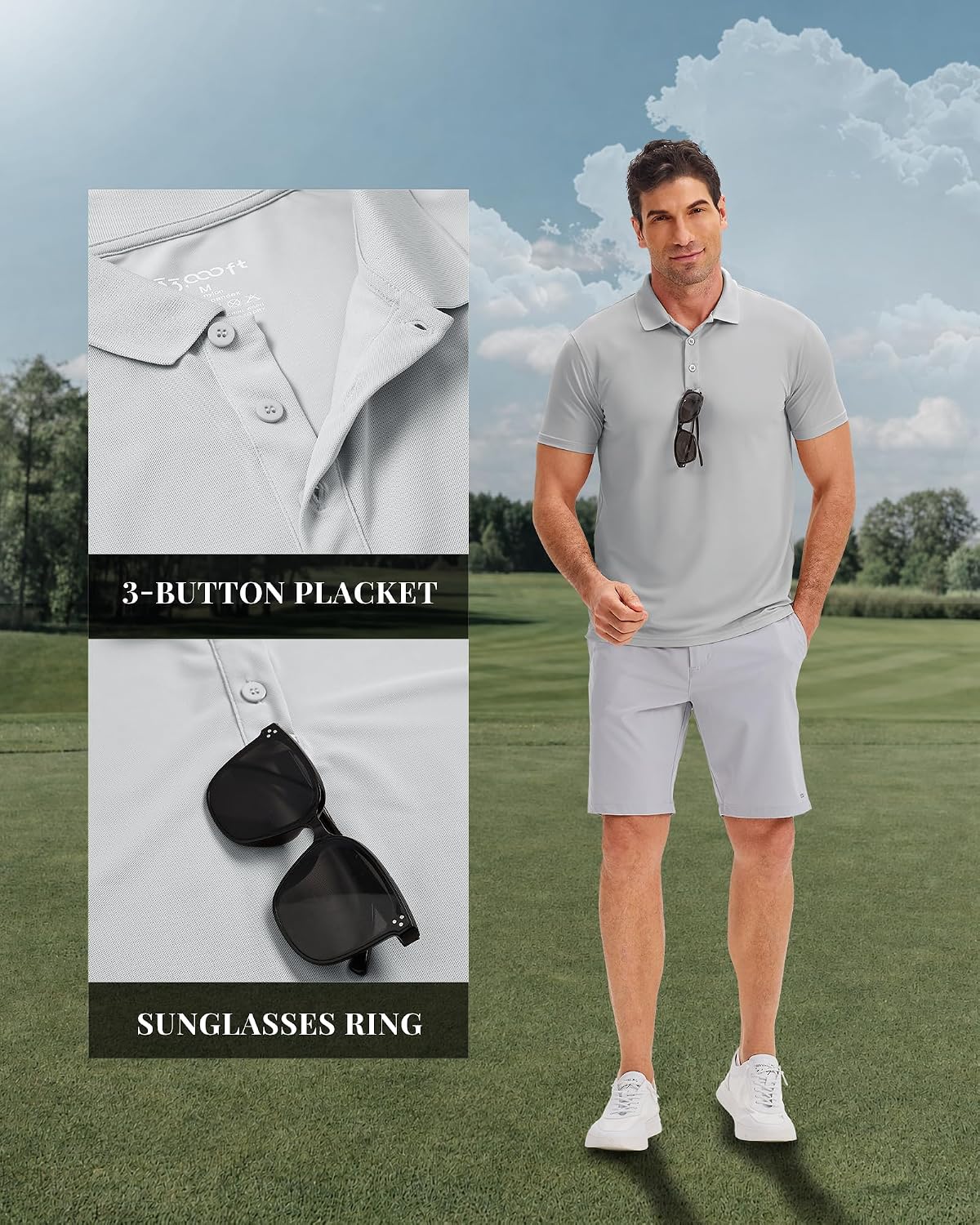 Thumbnail 4 de 33,000ft Men's Polo Shirt Short Sleeve: Moisture-Wicking Quick-Dry Performance Polo