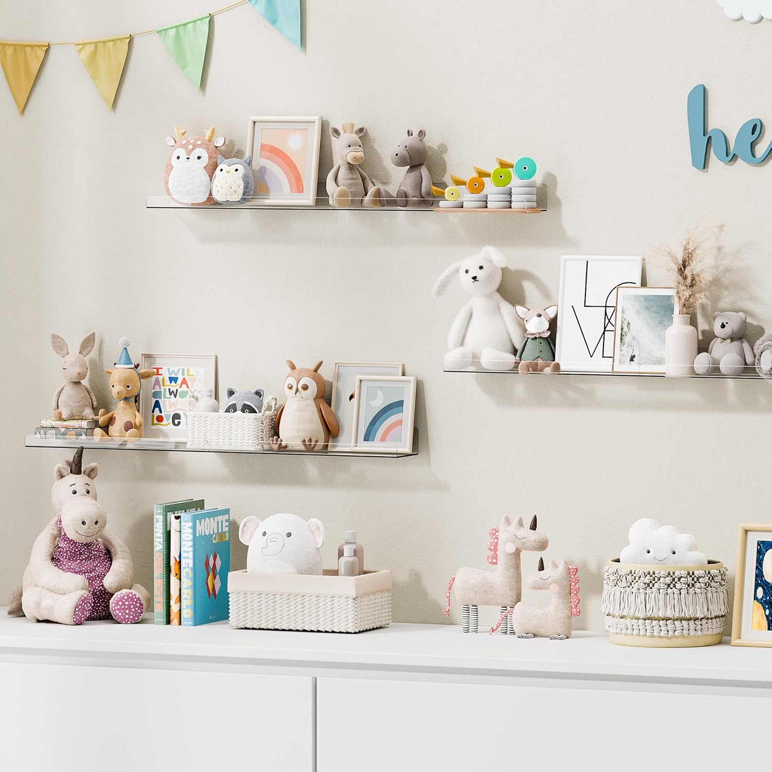 Thumbnail 4 de upsimples 6 Pack Acrylic Shelves for Wall Storage — 15 x 4 inches, Clear Floating Shelves