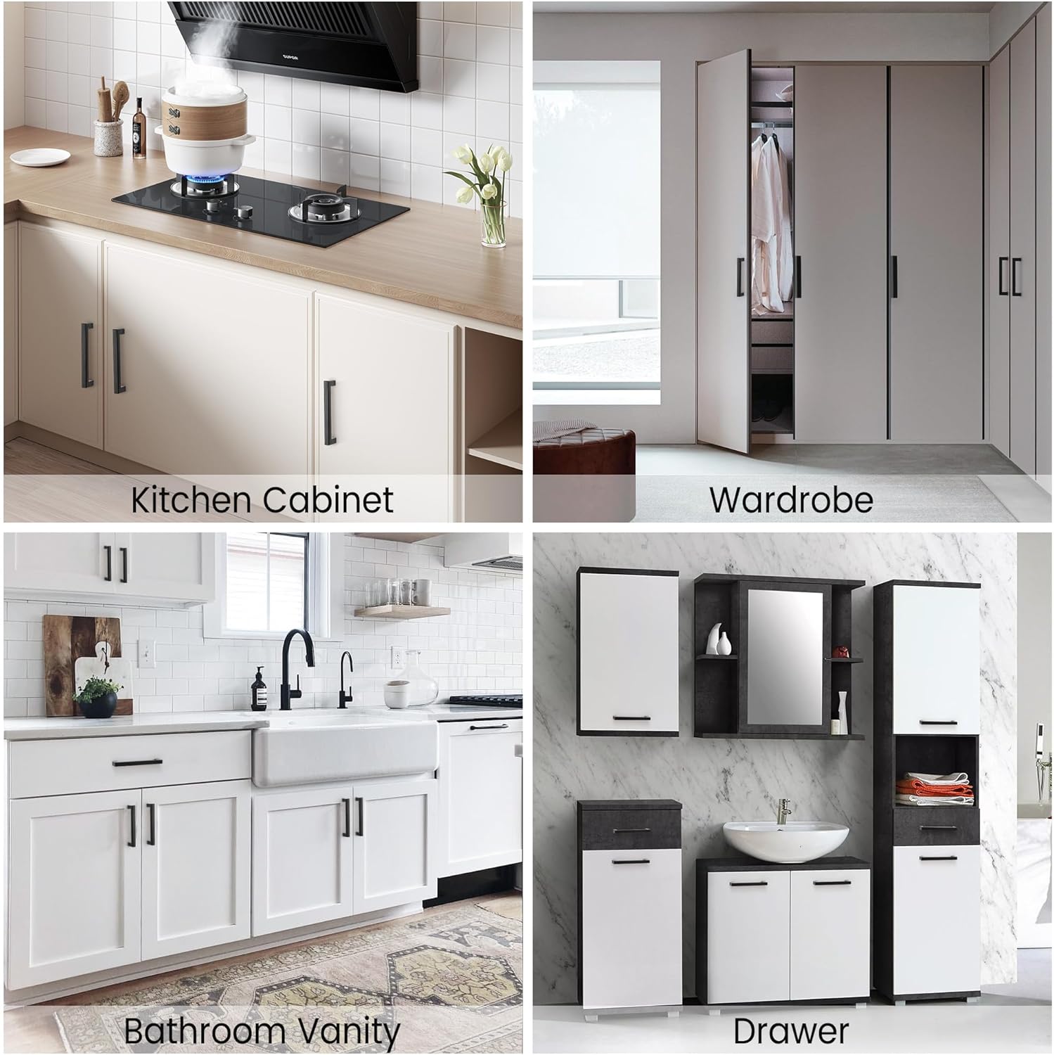 Detalle de Vortix 10er-Set Möbelgriffe Schwarz Edelstahl Matt, 96 mm Lochabstand – langlebig, modern, einfache Montage