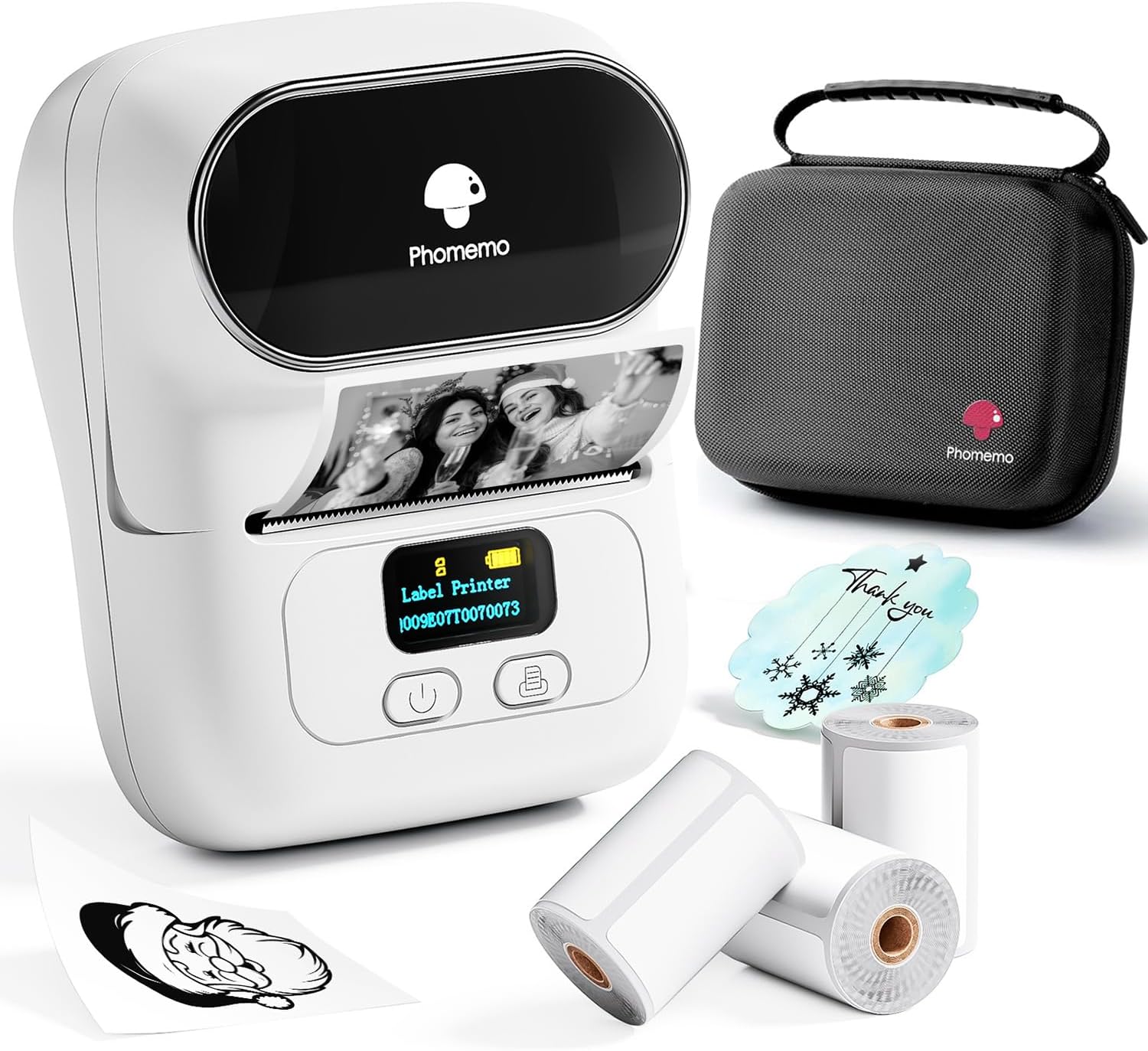 Phomemo M110 : imprimante d’étiquettes Bluetooth portable thermique (kit avec 3 rouleaux)