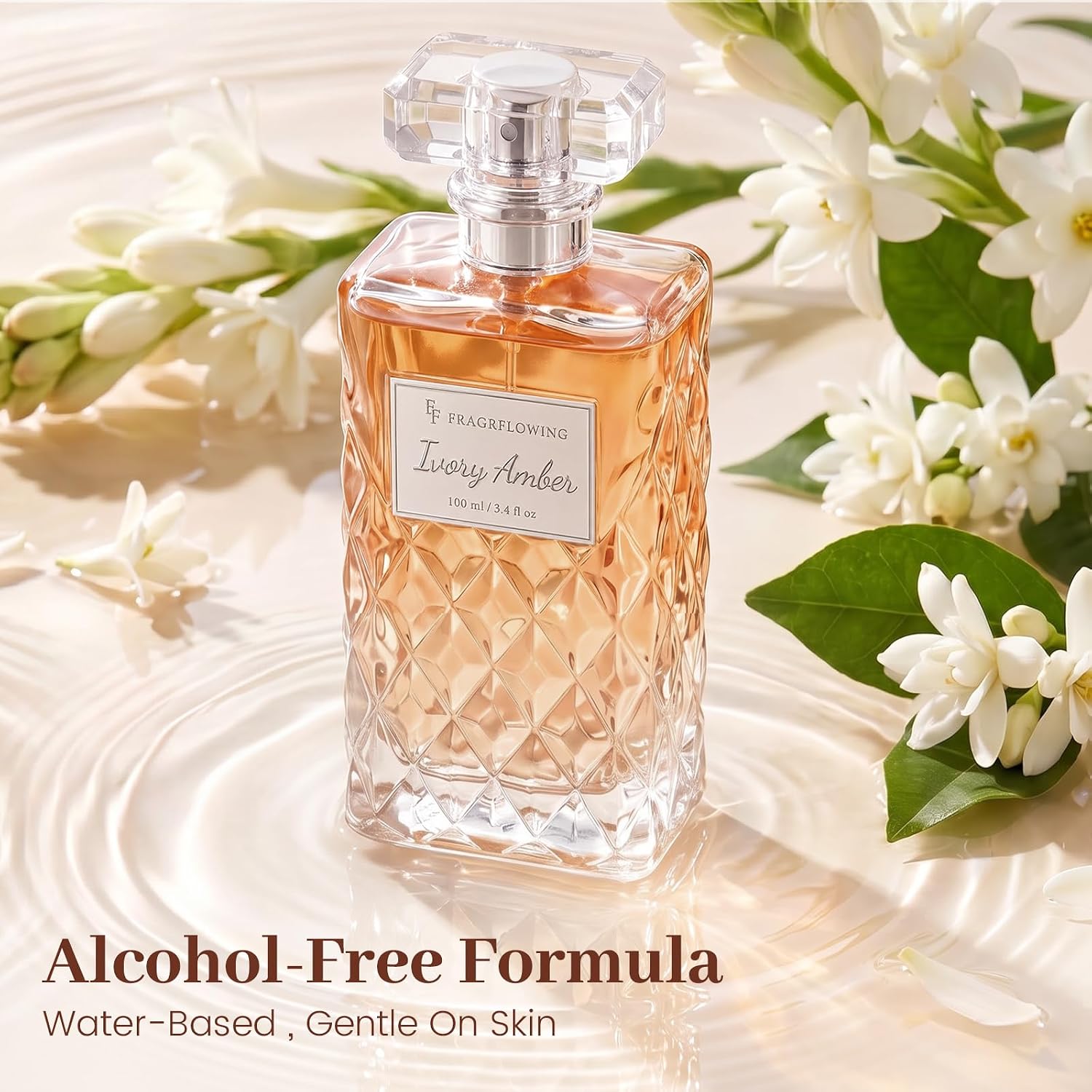 Detalle de FF FRAGRFLOWING Ivory Amber Perfume for Women, Alcohol-Free Floral, 3.4 Fl Oz