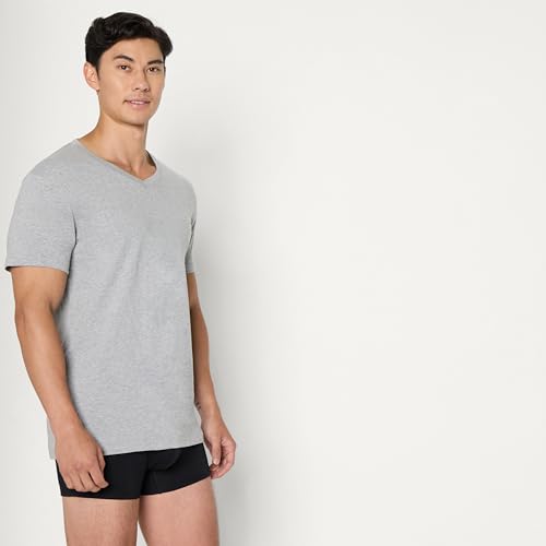 Detalle 2 de Amazon Essentials Tee Shirt Homme – Maillot de Corps Col V en coton respirant Lot de 6 (Bleu Marine / Gris Mix) – Taille M