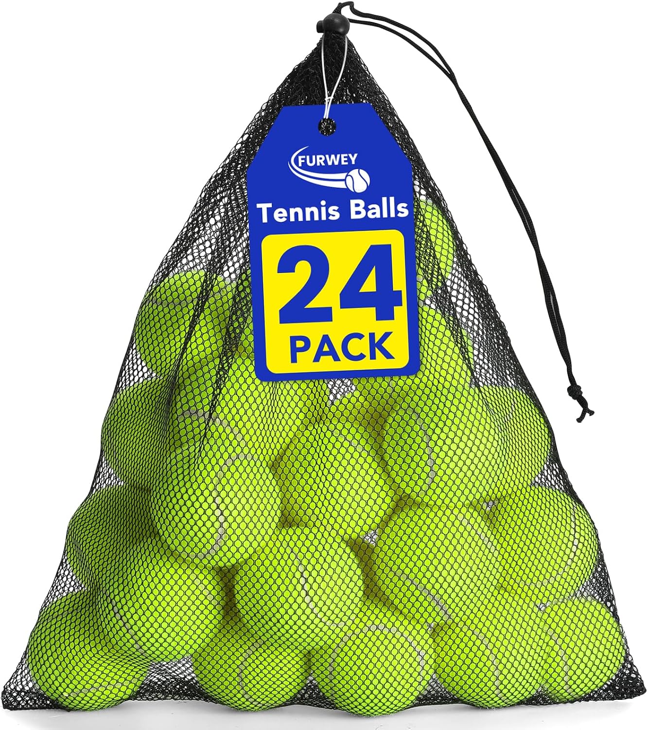Detalle de FURWEY 24P Pressureless Tennis Balls, 24-Pack with Mesh Bag, Yellow
