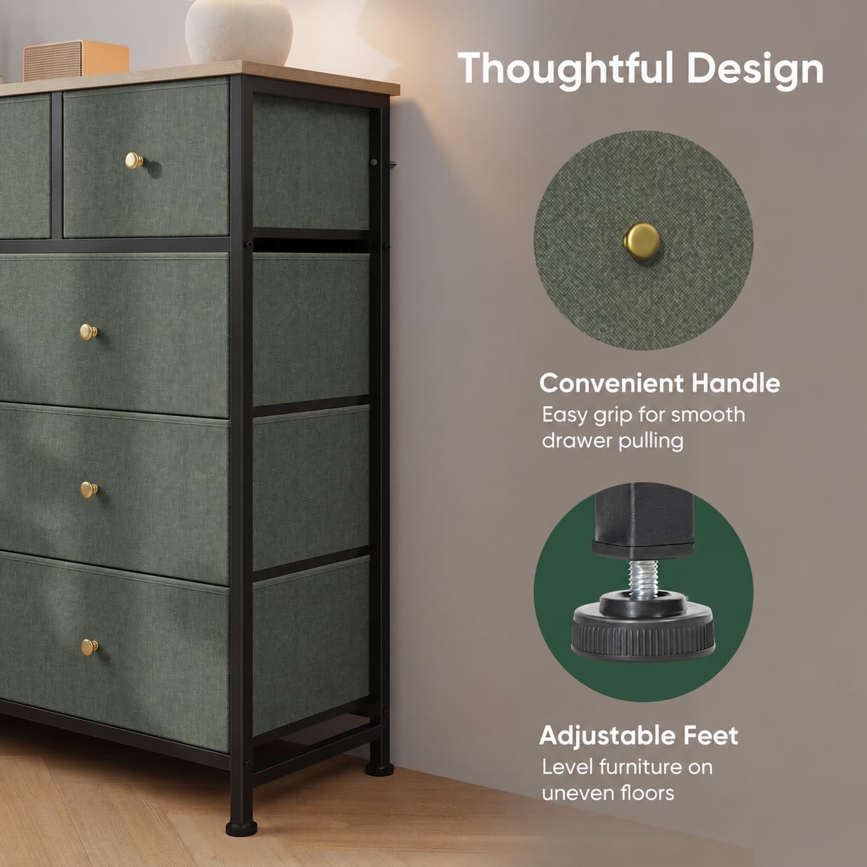 Detalle 1 de HAPPYMONT Fabric Dresser with 9 Drawers