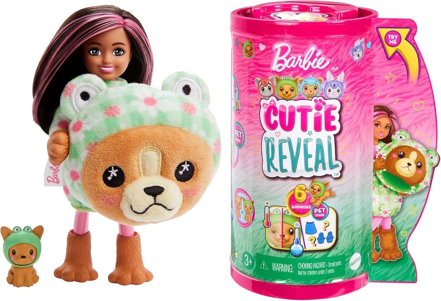 Detalle de Barbie HRK29 Cutie Reveal Chelsea Doll with Plush Frog Costume & Colour Change