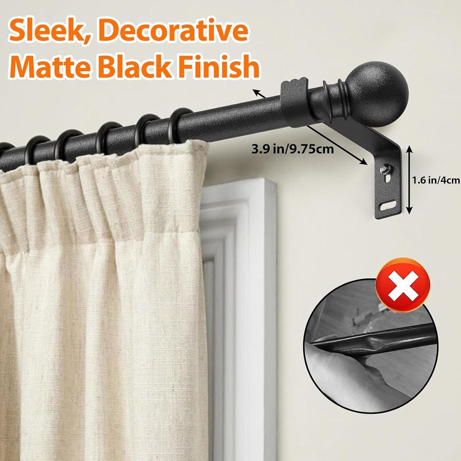 Detalle de Small Window Curtain Rod 28-44 Inch | Heavy-Duty Matte Black Adjustable Splicing Curtain Rods with Brackets