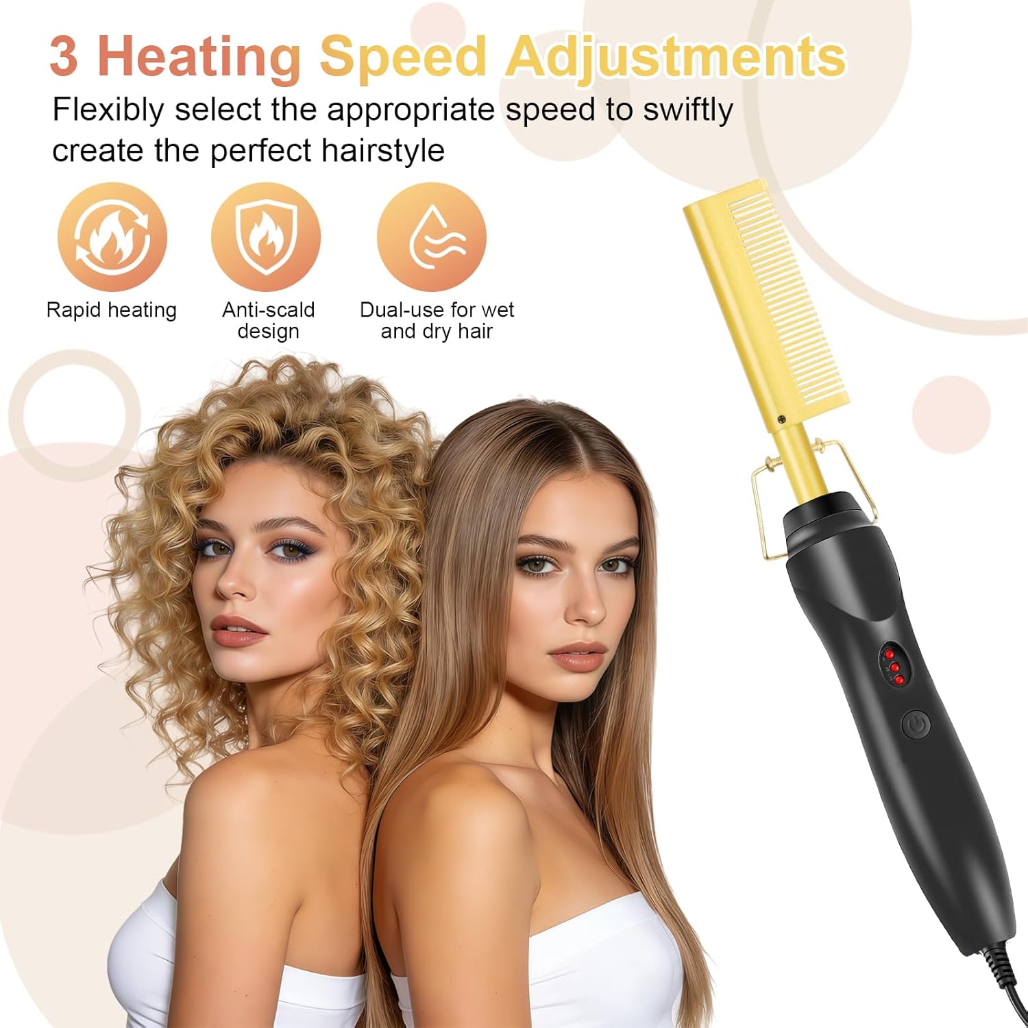 Detalle de Flintronic Electric Hot Comb: Safe, Quick Hair Straightening for Afro, Curly and Thick Textured Hair