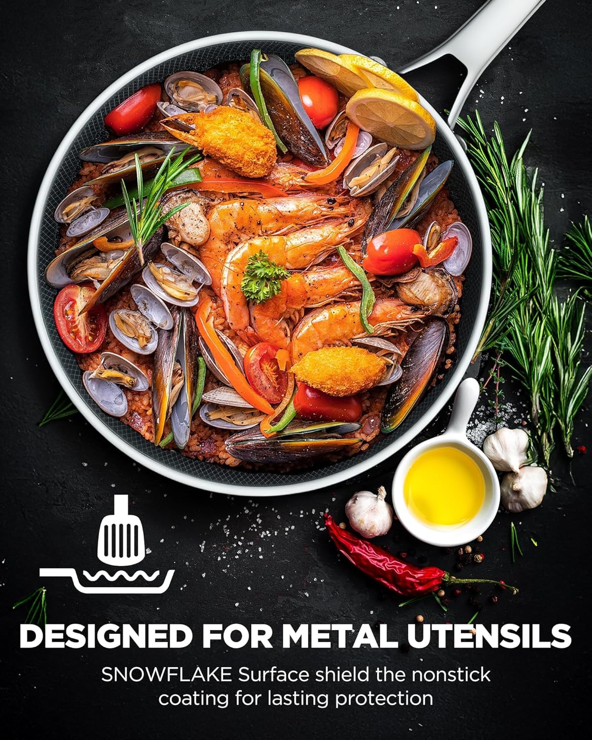 Detalle 2 de Yonida 12-inch Nonstick Frying Pan with Lid (Hybrid Stainless Steel, Induction Compatible)