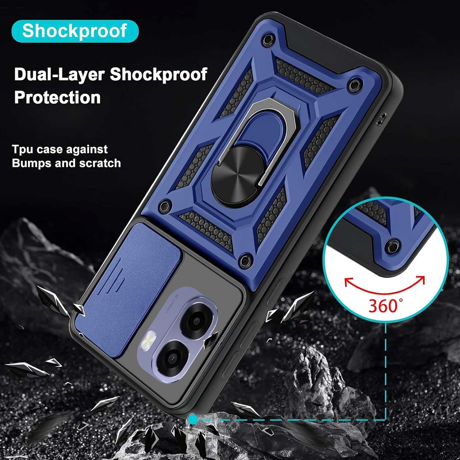 Detalle de Chenvovoay Rugged Case with Tempered Glass for OPPO A6X/A6 (4G/5G) – Blue