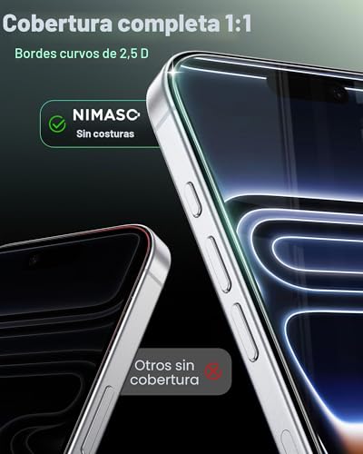 Detalle de NIMASO Protector de Pantalla para iPhone 17 Pro (6.3”) – Cobertura Total, Vidrio 9H, 2 Piezas, Instalación Ultra Simple