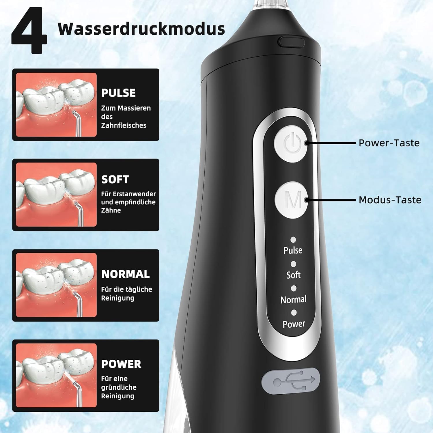 Thumbnail 3 de Leistungsstarke Munddusche Elektrischer Zahnreiniger M01 – 4 Modi, 4 Düsen, IPX7, 310 ml Tank