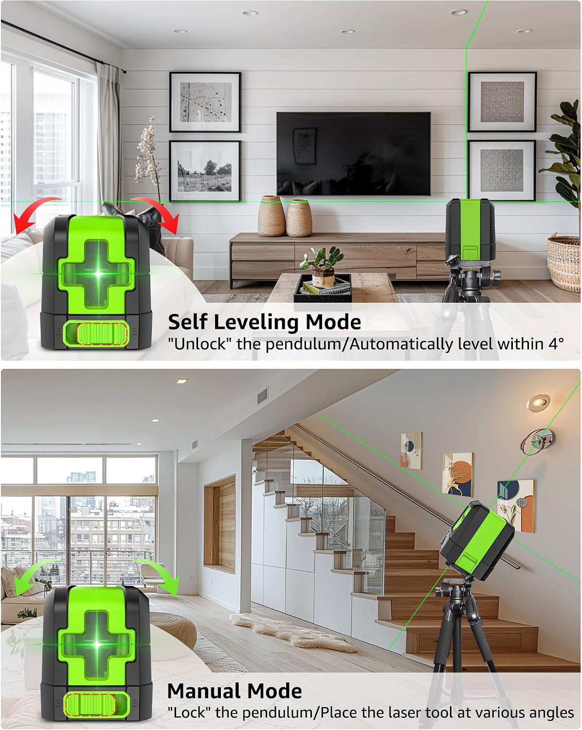 Detalle 2 de Huepar 9011G Cross-Line Laser Level, Green Lines, Self-Levelling, Magnetic Base