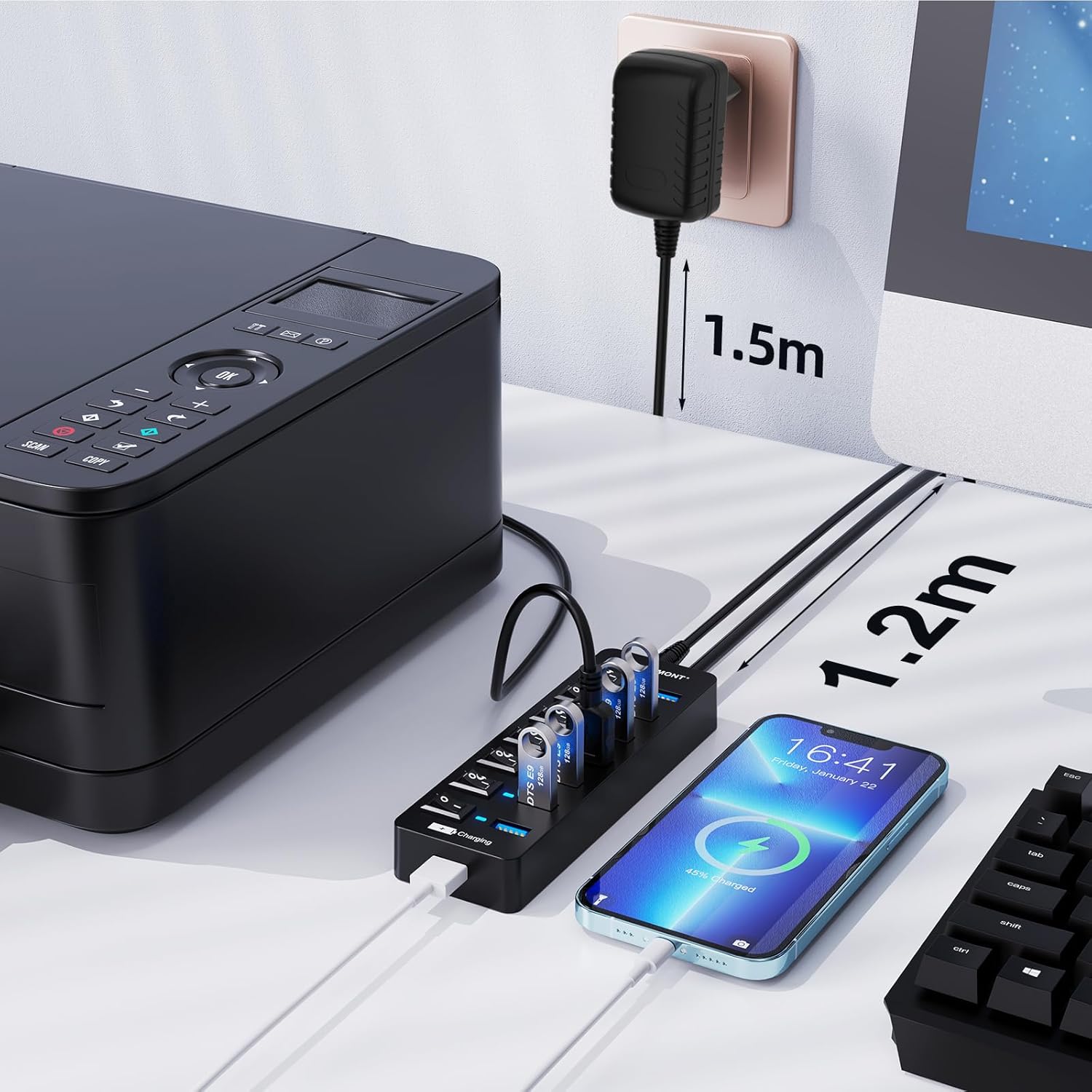Thumbnail 5 de VEMONT USB Hub Aktiv 3.0 mit Netzteil 7 Ports