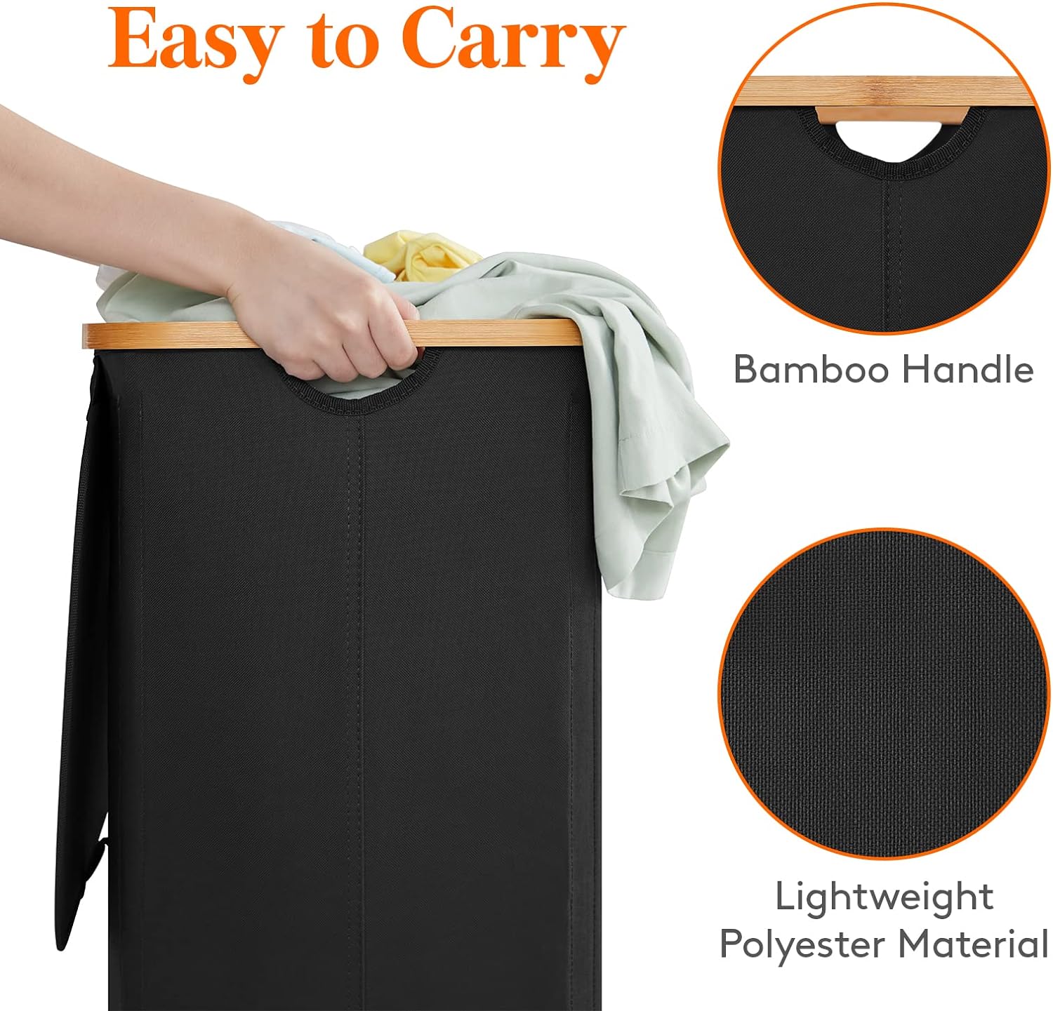Thumbnail 5 de Lifewit 100L Laundry Basket with Lid, Foldable Hamper with Removable Bag and Bamboo Handles (Black)