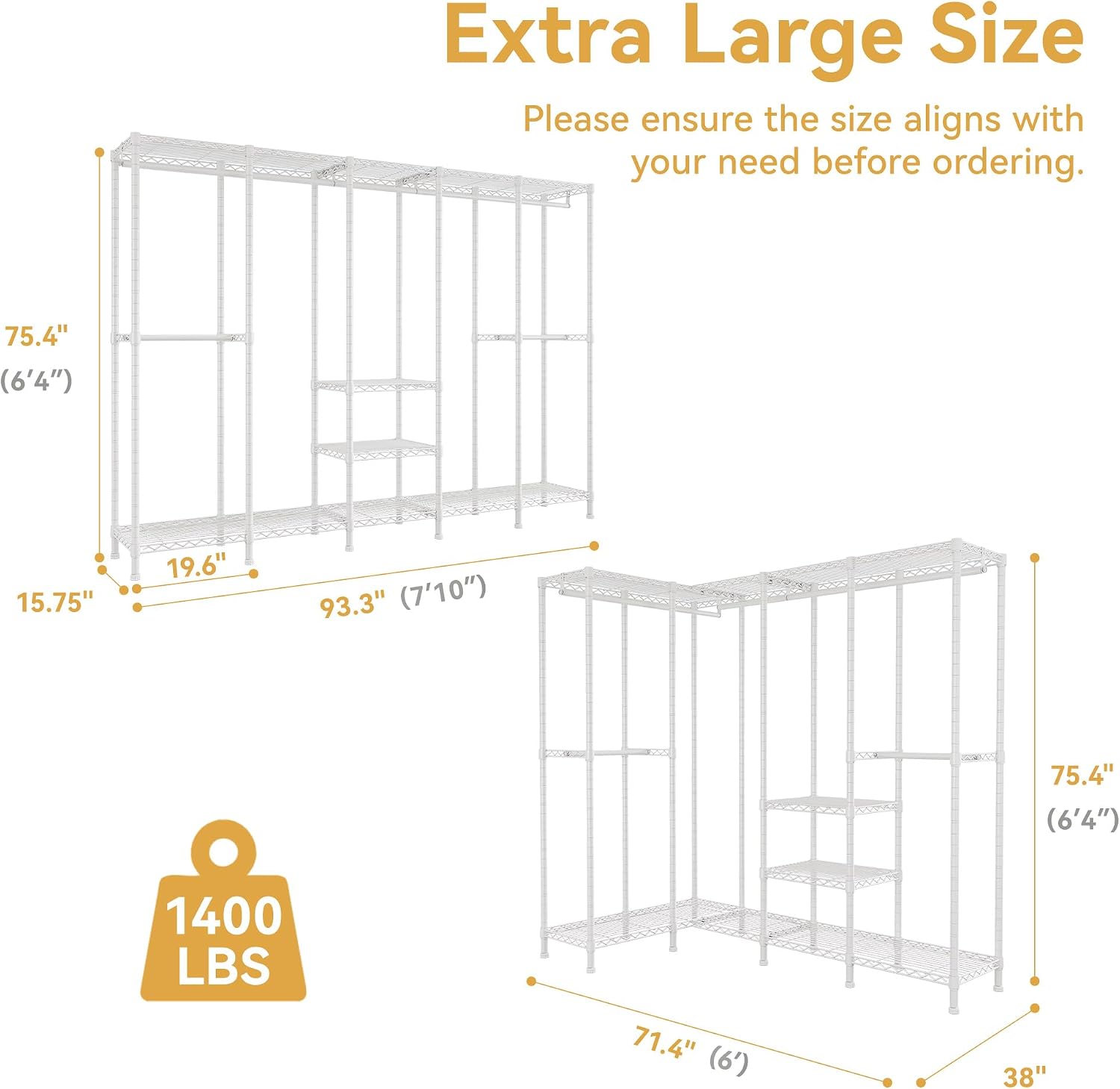 Detalle 2 de Higeego H5 Heavy Duty Clothes Rack 1400 lbs