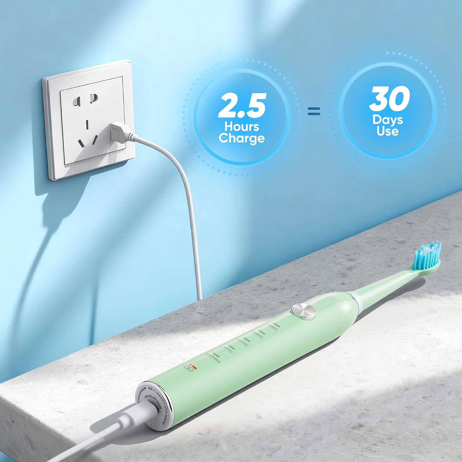 Thumbnail 3 de Yoomue Sonic Electric Toothbrush for Adults & Kids — 5 Modes, 8 Replacement Heads, 2.5-Hour Fast Charge, IPX7, 35-Day Battery (Green)