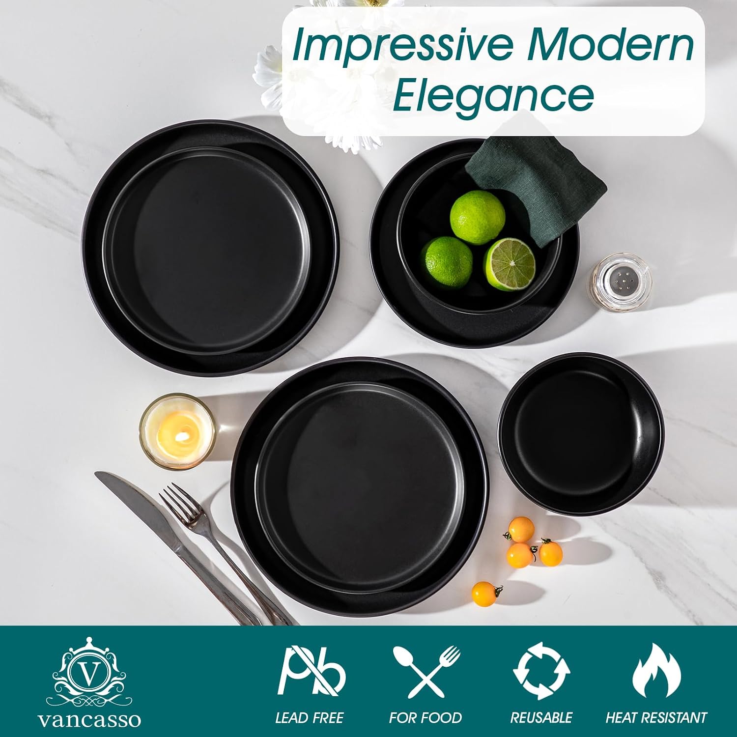 Detalle de vancasso Black Dinner Set 12‑piece