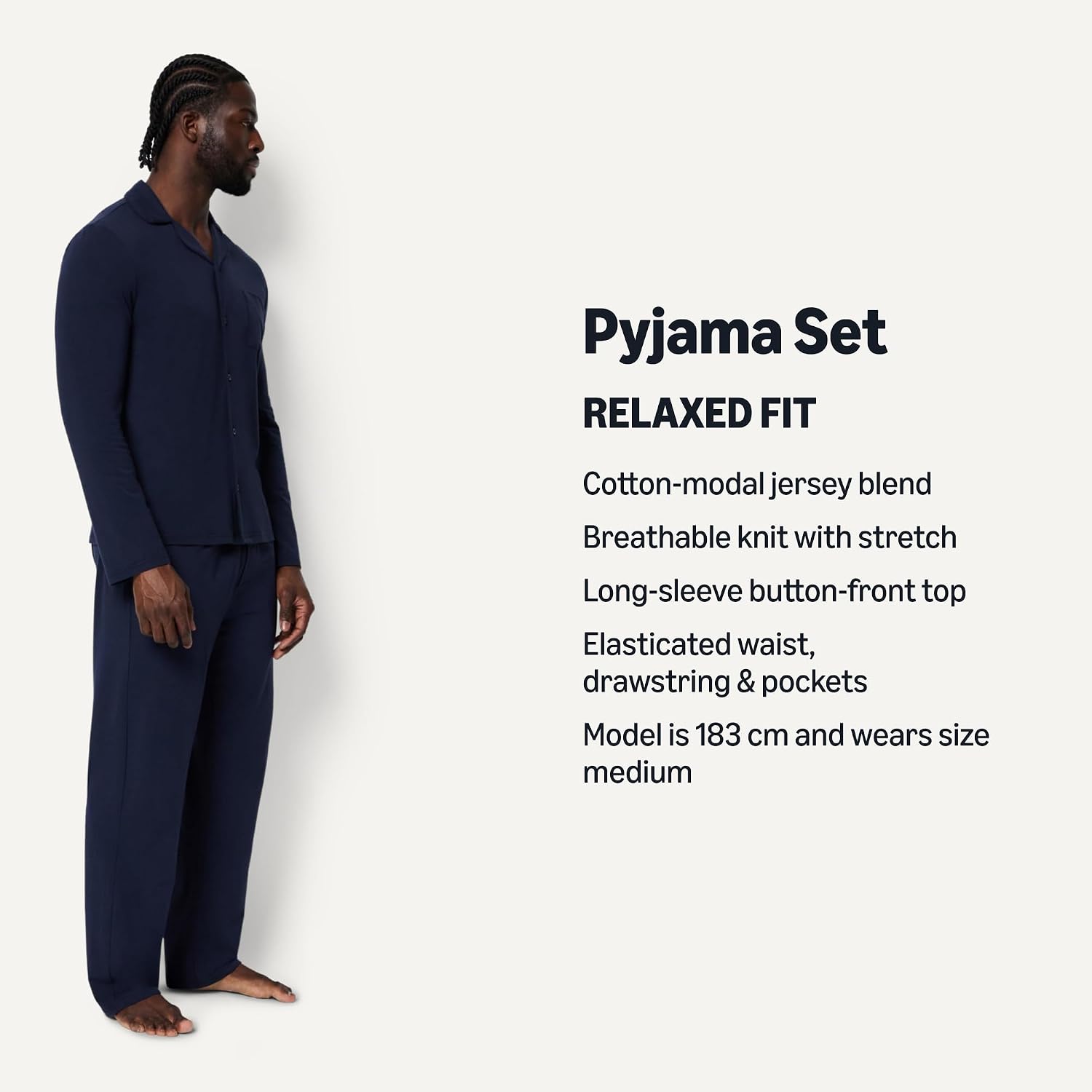 Detalle 2 de Amazon Essentials Men's Cotton-Modal Pyjama Set: Long Sleeve Shirt and Trousers