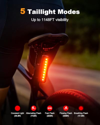 Detalle 2 de Mohard 1200LM Bike Lights with 2 Super Bright LEDs (Front 1200 Lumen, 2600mAh, Rear 350m) with USB-C Rechargeable