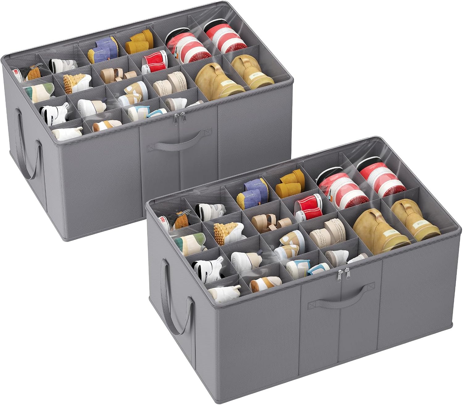 Lifewit set da 2 grandi scatole porta scarpe con coperchio trasparente e base rinforzata per 10-20 paia, grigio
