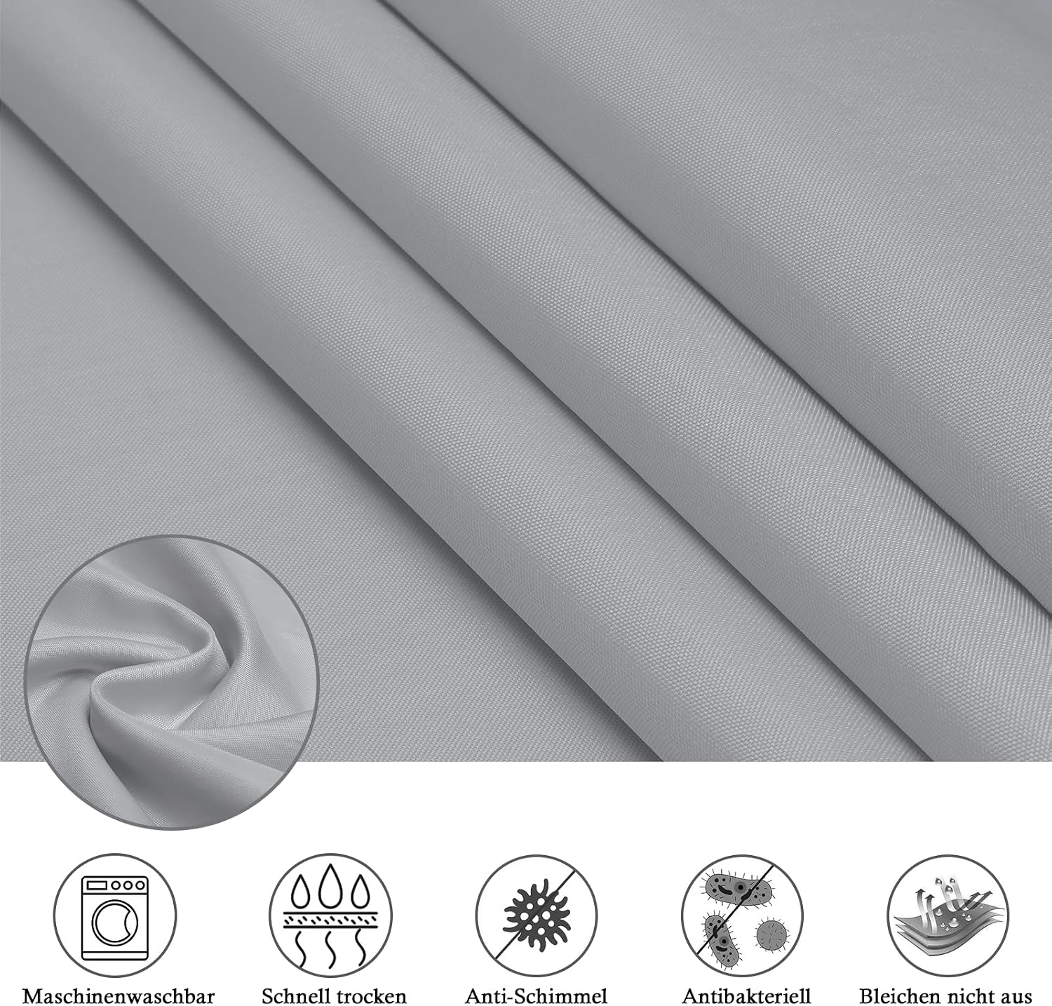 Detalle de Extra Breiter Duschvorhang 300x200 cm – Grau, wasserdichtes Polyester, 20 Ösen & 20 Haken