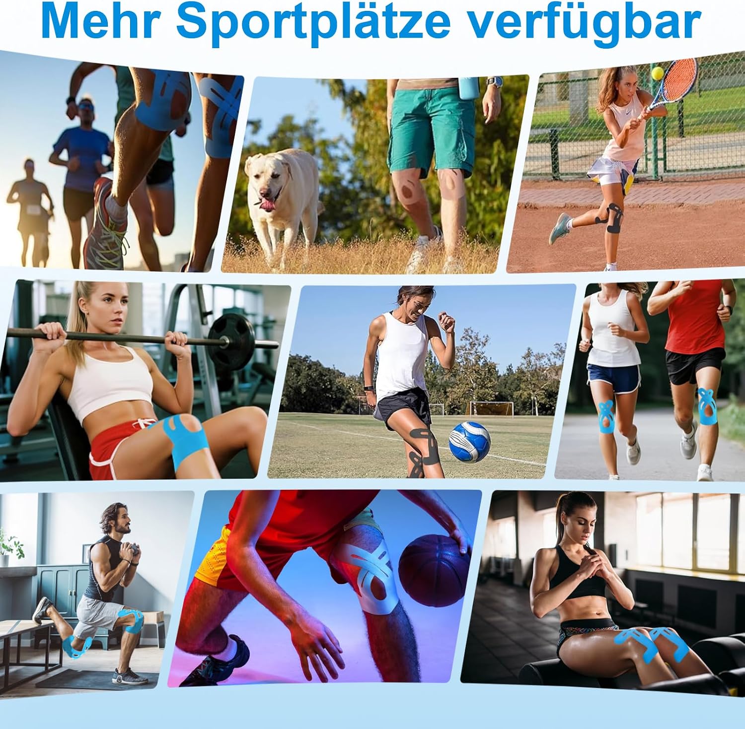 Detalle de NEUJUS Knie Tape Vorgeschnitten – 12 Streifen Kinesio Tape für Knie, elastisch, hautfreundlich, stark haftend