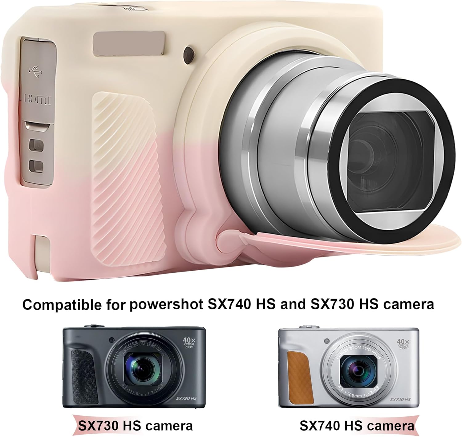 Thumbnail 1 de BOVKE Silicone Camera Case for Canon PowerShot SX740 / SX730 – Soft Rubber Sleeve with Removable Lens Cover (Mist White Pink)