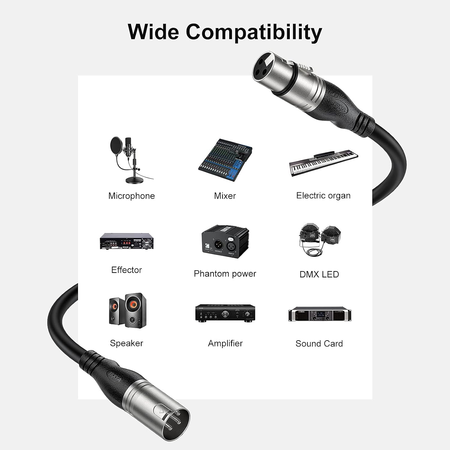 Detalle de EBXYA XLR-Mikrofonkabel (XLR-Stecker auf Buchse), 1 m, 2er-Set – symmetrisch, 3-polig