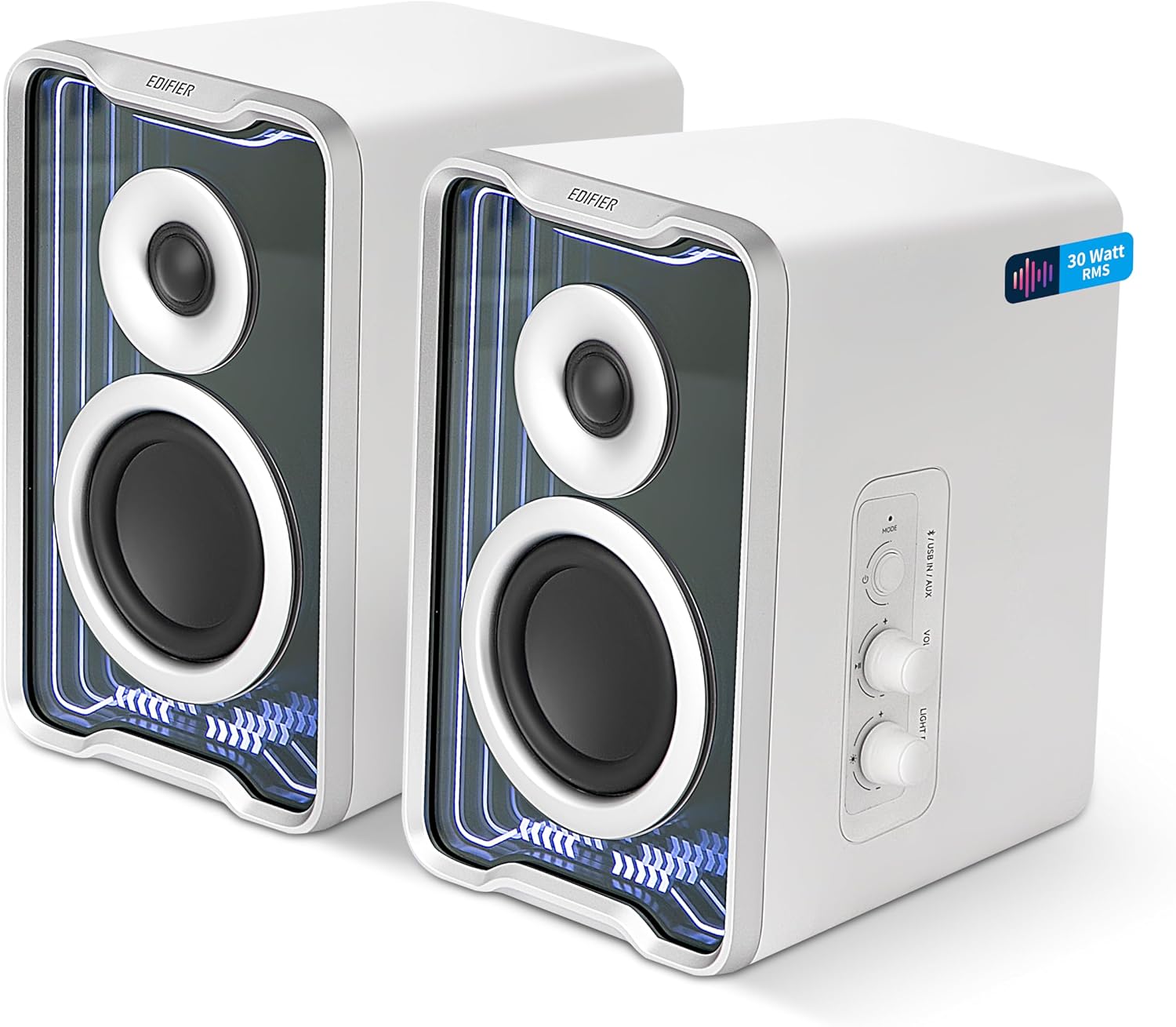 Detalle de Edifier QR30: Aktiver Desktop-Lautsprecher mit Bluetooth 5.4, 30 Watt RMS, Weiß
