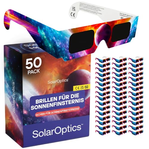 Detalle de Solar Optics Sonnenfinsternisbrille 50er-Pack – ISO 12312-2 & CE-zertifiziert, sichere Sonnenbeobachtung