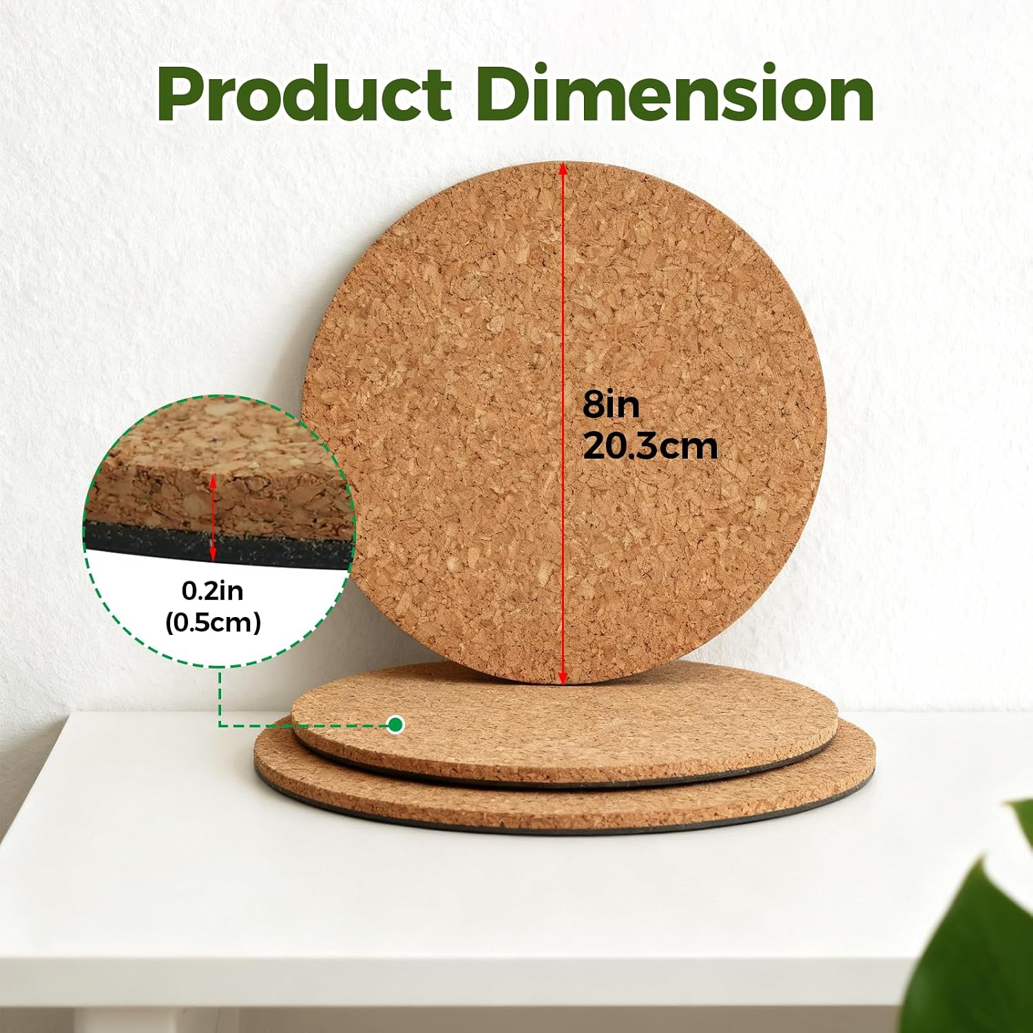 Detalle de Bamworld 8-Inch Cork Plant Saucers, Set of 3, with Rubber Backing