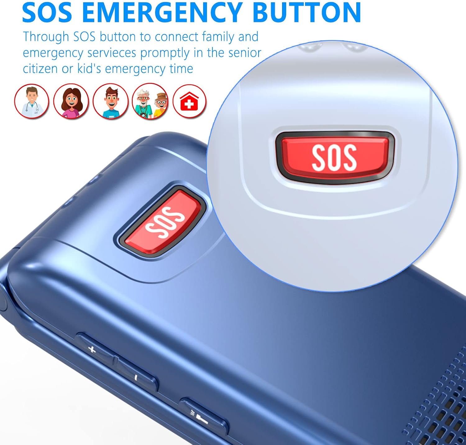 Detalle de CHAKEYAKE Senior Mobile Phone: GSM-Unlocked Flip Phone with SOS, Big Buttons and Dual Display