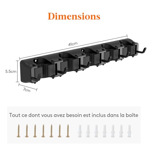 Detalle de Lifewit Porte Balais Murale — Range balai mural antidérapant pour organisation du nettoyage et rangement intérieur/extérieur
