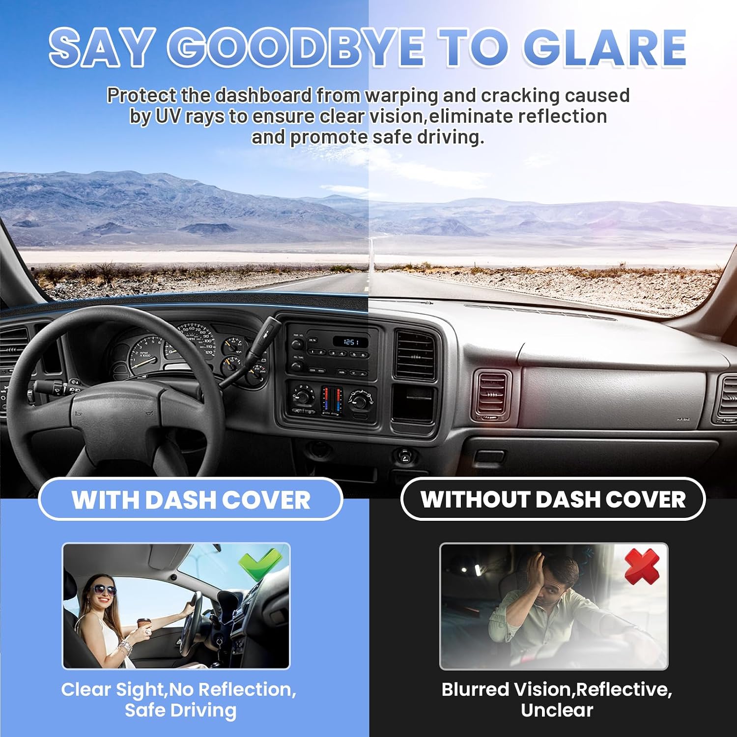 Detalle de Sunsdrew 1999-2006 Dash Cover for GM Trucks and SUVs: Non-Slip, UV-Guard Suede Dashboard Mat
