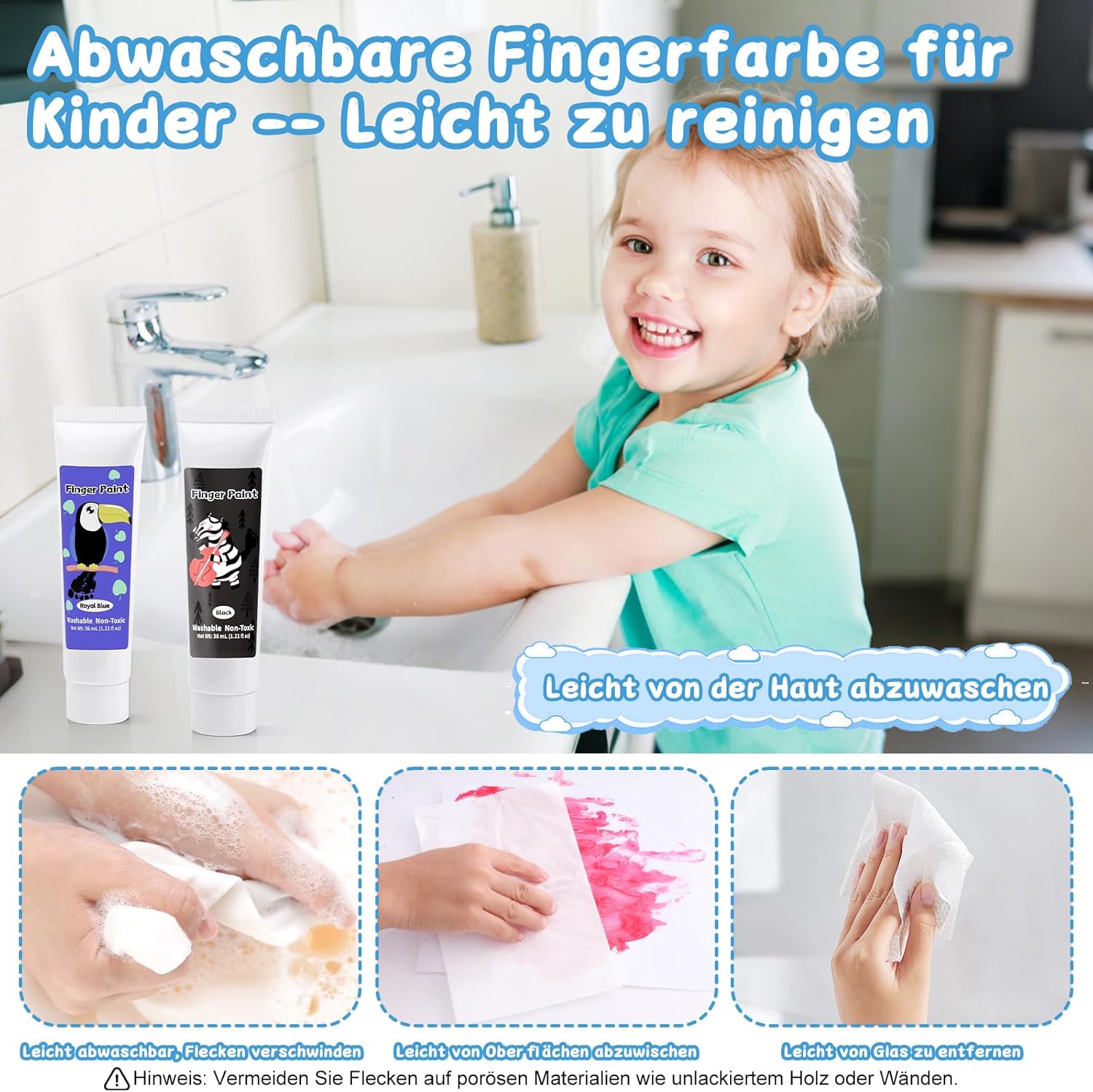 Thumbnail 3 de TOGOU2S Kinder-Fingerfarben-Set, 12 x 36 ml, ungiftig, waschbar (für Kleinkinder ab 1 Jahr)
