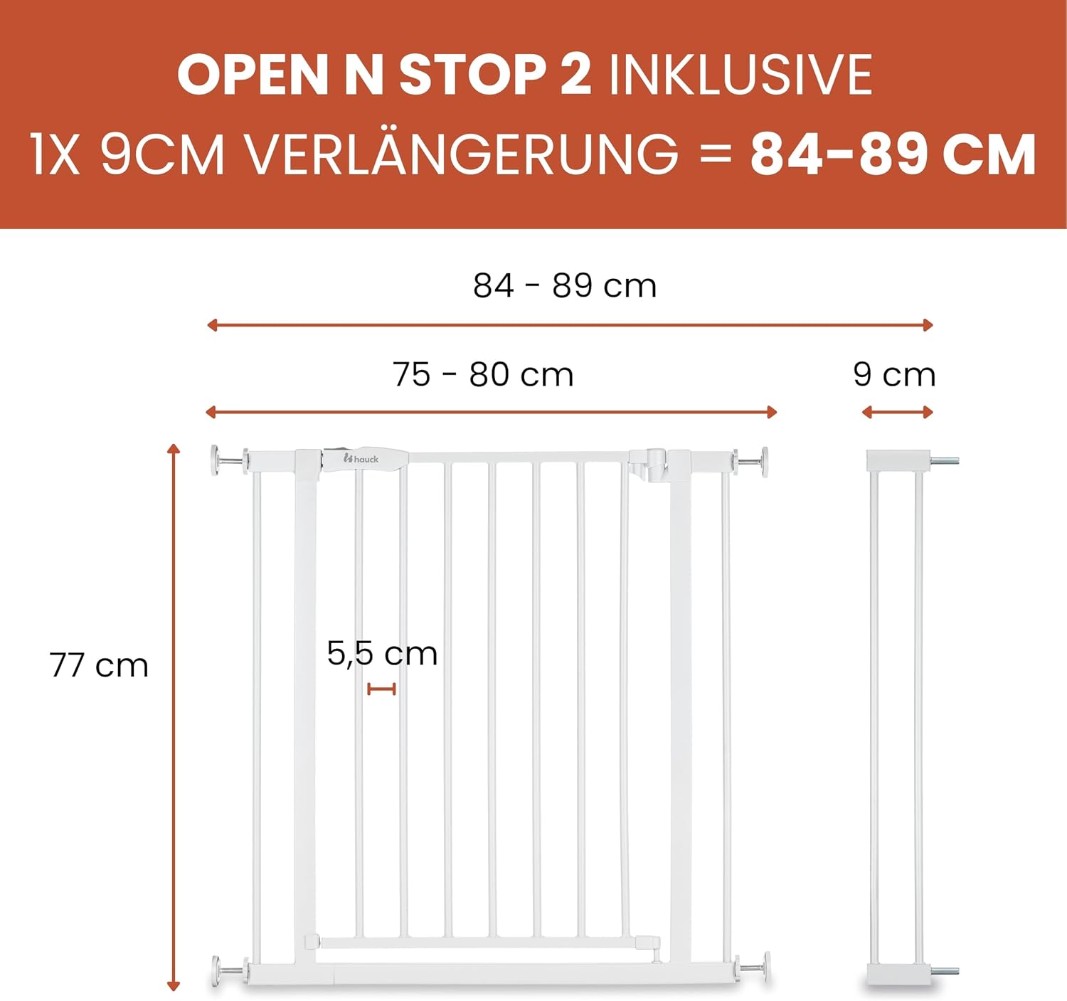 Thumbnail 1 de hauck Open N Stop 2 + 9 cm Verlängerung – Tür- und Treppengitter, Weiß, 84–89 cm Breite, 77 cm hoch