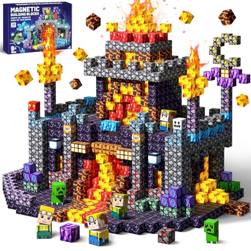 Detalle de COOLJOYA 150 Pièces Construction Magnétique – Cube Magnétique pour enfants (Magma noir & Château médiéval)