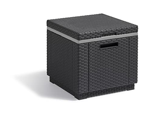Keter Ice Cube: mesa nevera para exterior en resina con acabado ratán (Grafito) 42 x 42 x 41 cm