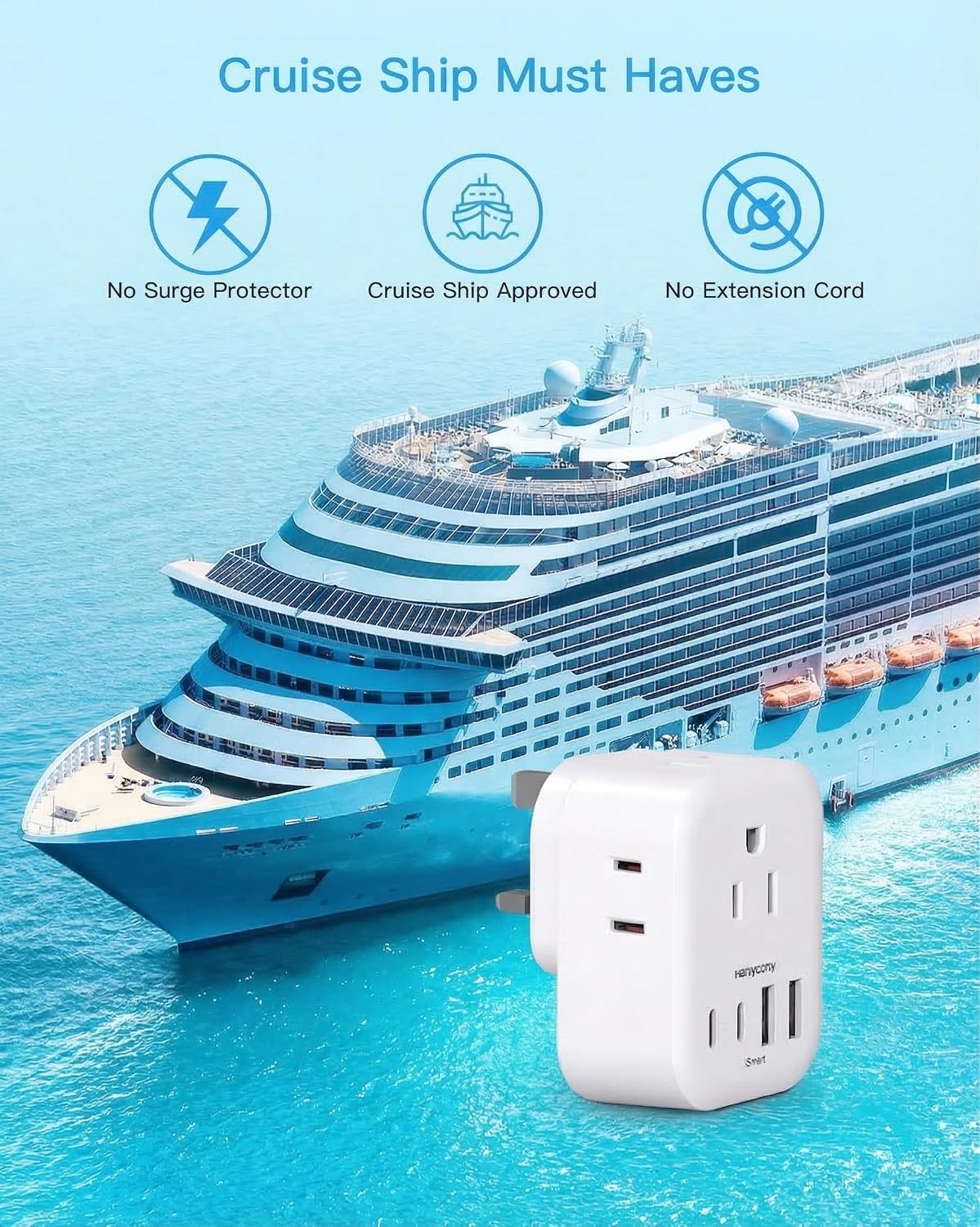 Thumbnail 6 de HANYCONY HN4WKC2 Type G Travel Adapter, 4 Outlets and 4 USB Ports