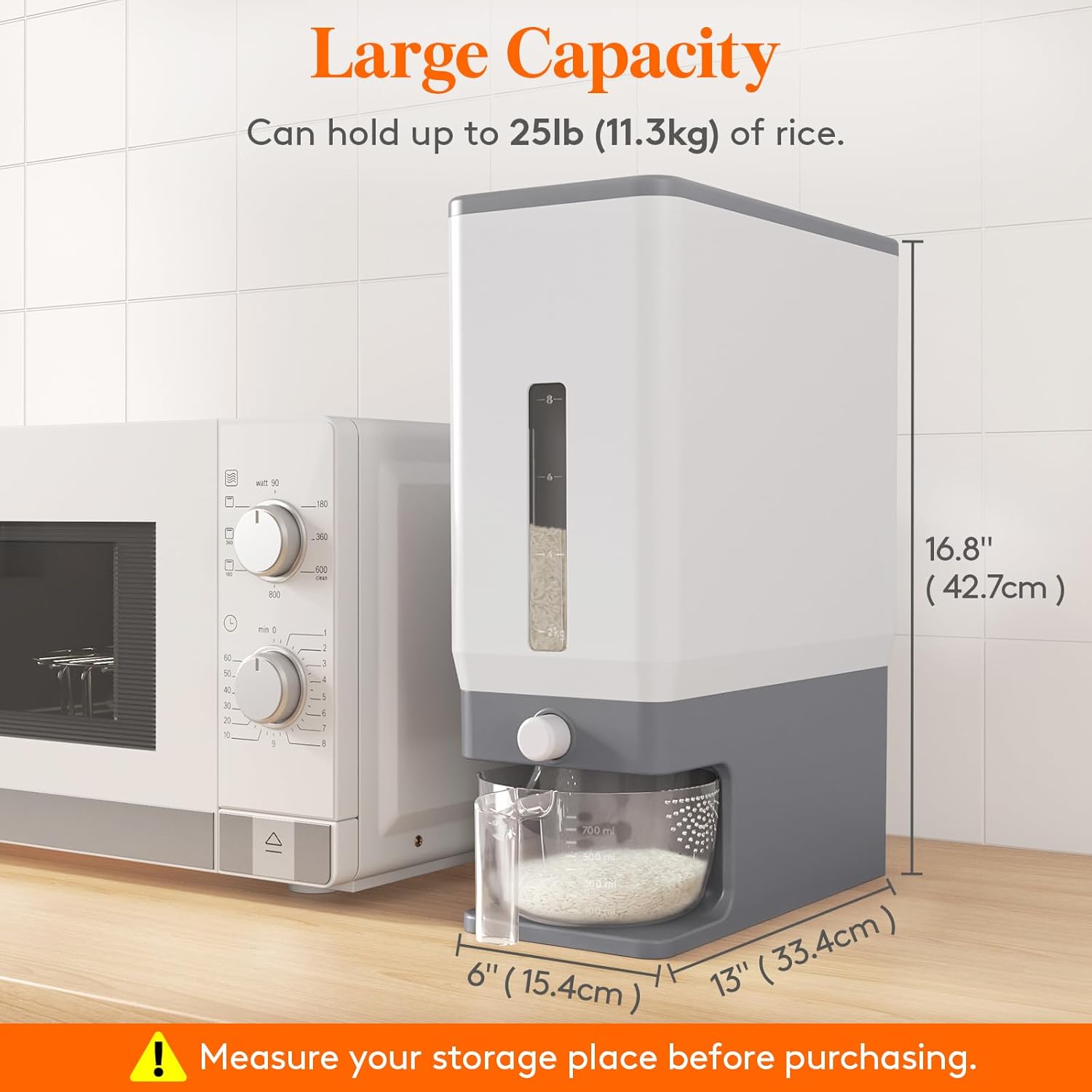 Thumbnail 2 de Lifewit Rice Dispenser 25 Lbs (11.3 kg) Airtight Rice Storage Container (Grey) with Measuring Cup
