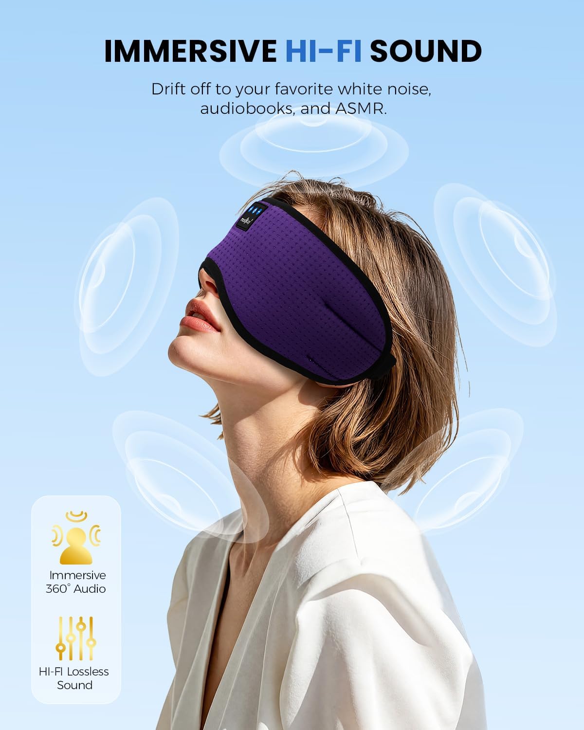 Detalle 2 de MUSICOZY Sleep Mask Headphones: 100% Blackout Bluetooth Eye Mask with Ultra-Thin Speakers
