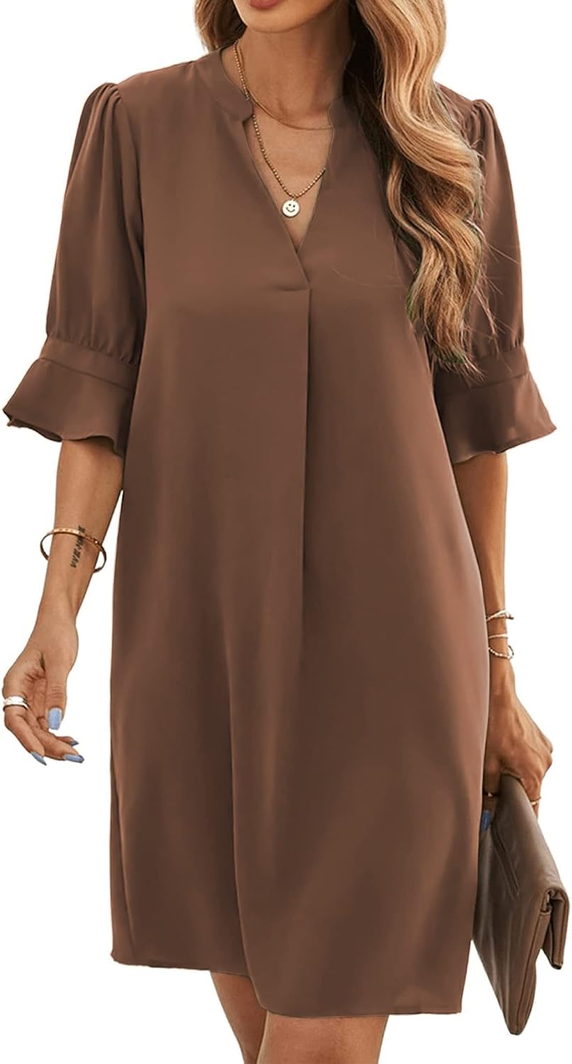 Thumbnail 6 de Famulily Women’s V Neck Half Sleeve Shirt Dress midi-style casual summer dress (S–XXL)