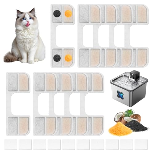 Detalle de Katzenbrunnen Filter 10 Stück kompatibel mit FEELNEEDY FN-W17 – Komplett-Set mit Aktivkohlefilter und 10 Schwämmen
