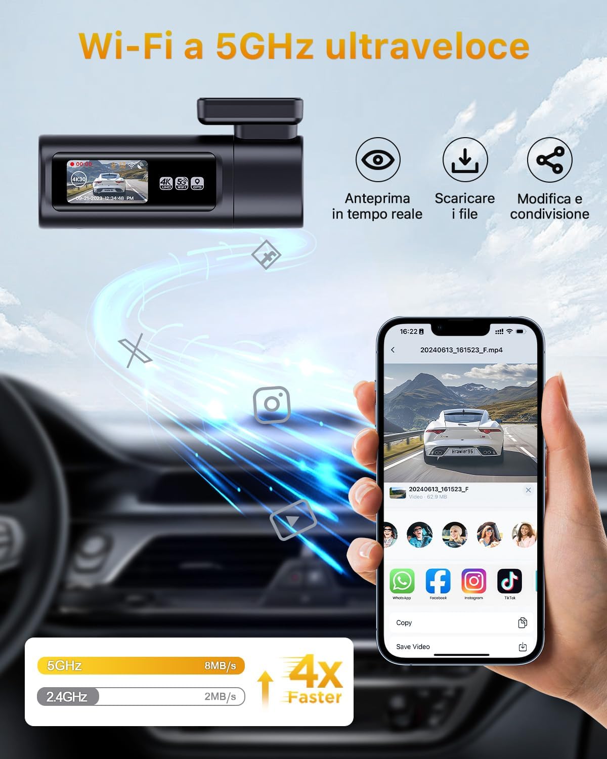 Thumbnail 4 de Dash Cam Doppia 4K 60fps per Auto